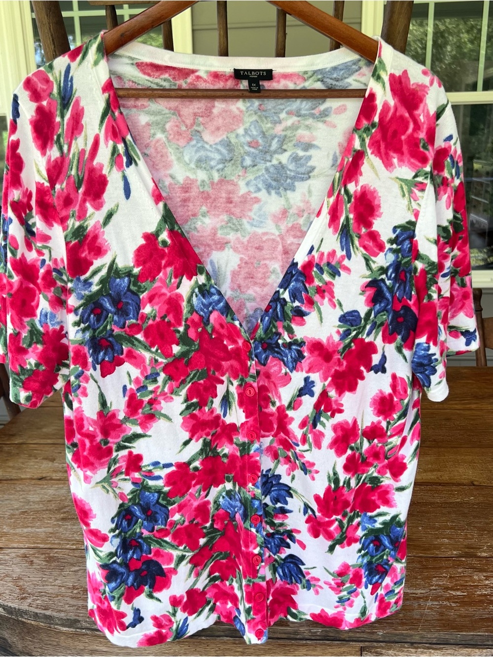 Talbots O The Oprah Magazine Floral Cardigan Sweater Short Sleeve 1X V-Neck